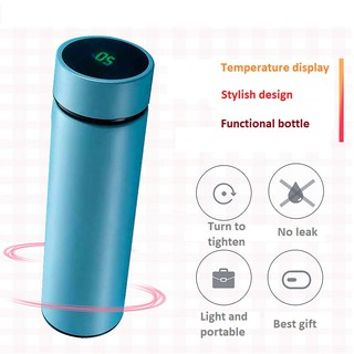 Vacuum Cup Thermos Flask Water Bottle Thermal Temperature Digital Display Tumbler 450ML