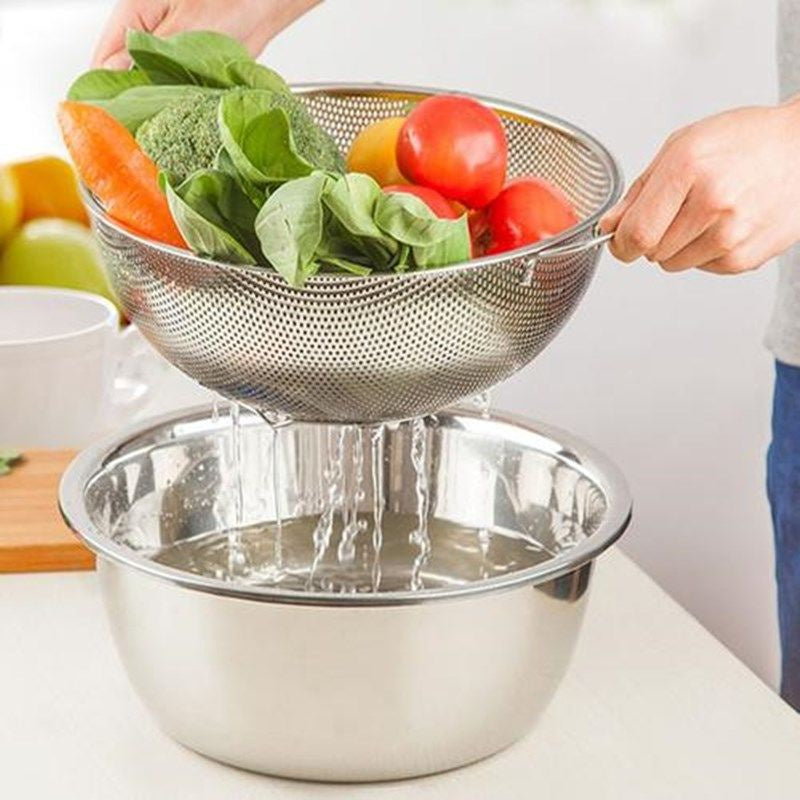 Kitchenware Stainless Steel Fine Mesh Strainer Colander Rice Vegetable Sieve 2 piece set (Pot + Drain)