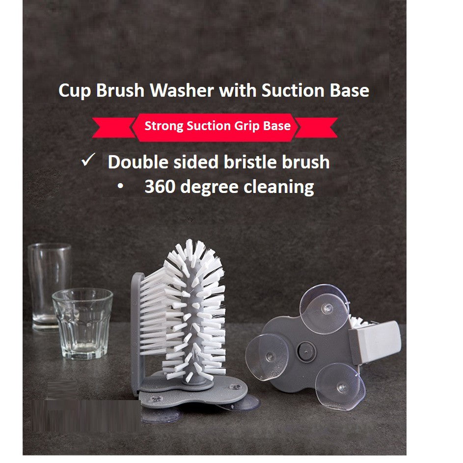 Cup Brush Washer with Suction Base Bristle Brush Glass Bottle