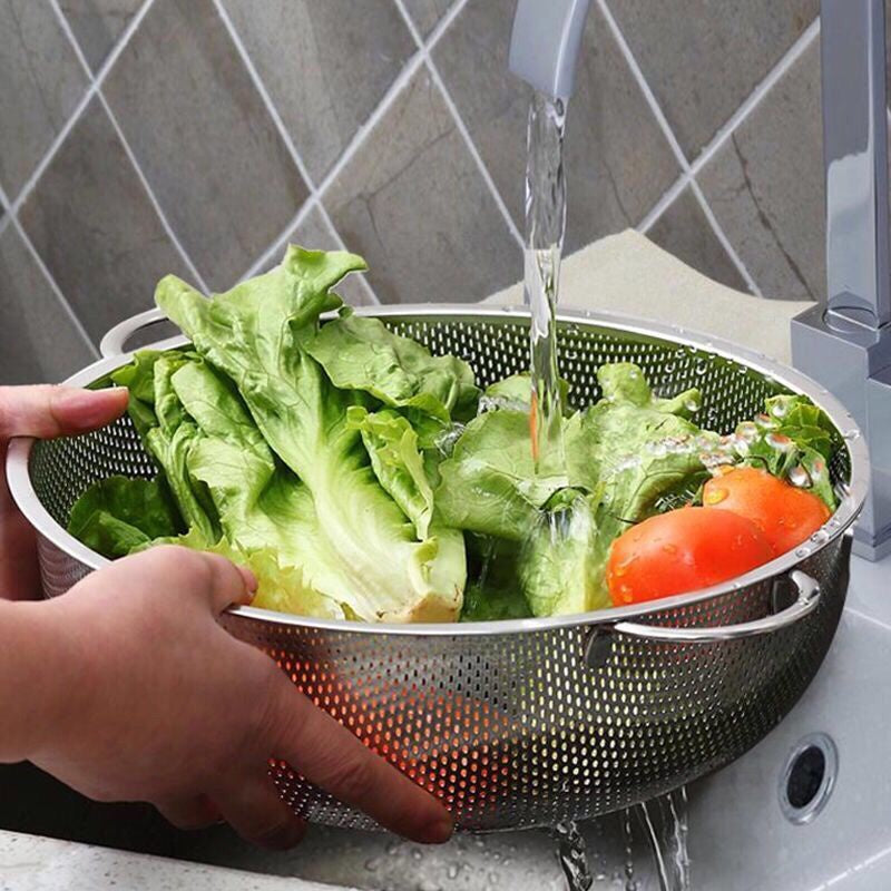 Kitchenware Stainless Steel Fine Mesh Strainer Colander Rice Vegetable Sieve 2 piece set (Pot + Drain)