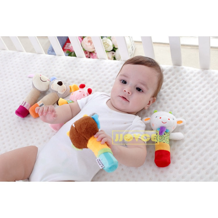 Baby Soft Toy Stick Rattle Squeezing Sound Rattling Squeeze Hand Infant Animal Cartoon Grip