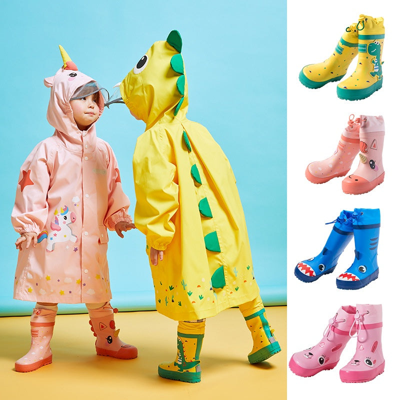 Children Rainboots For Boys Girls Primary School Kindergarten Rainwear Dinosaur Unicorn Reflective Strip Rain Boots Only