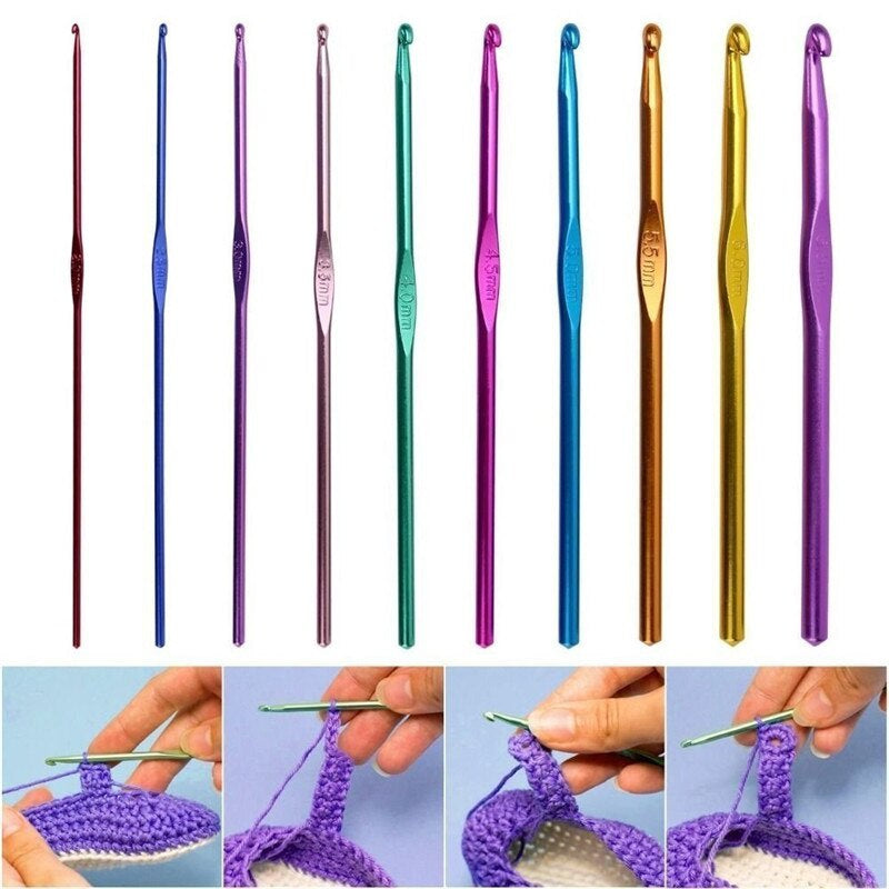 100pcs Aluminum Crochet Hooks Needles Set Weave Craft with Bag Hooks Knit Needles Gauge Scissors Stitch Holders DIY