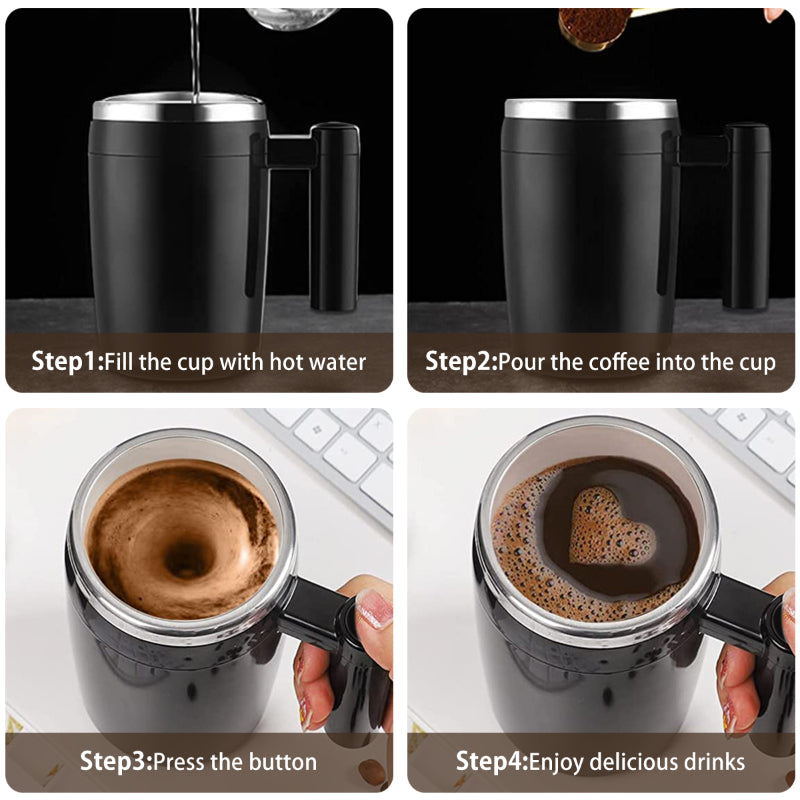 380ml Self Stirring Mug Rechargeable Auto Magnetic Coffee Mug with Stir Bar Stainless Steel Reliable Mixing Office Cup