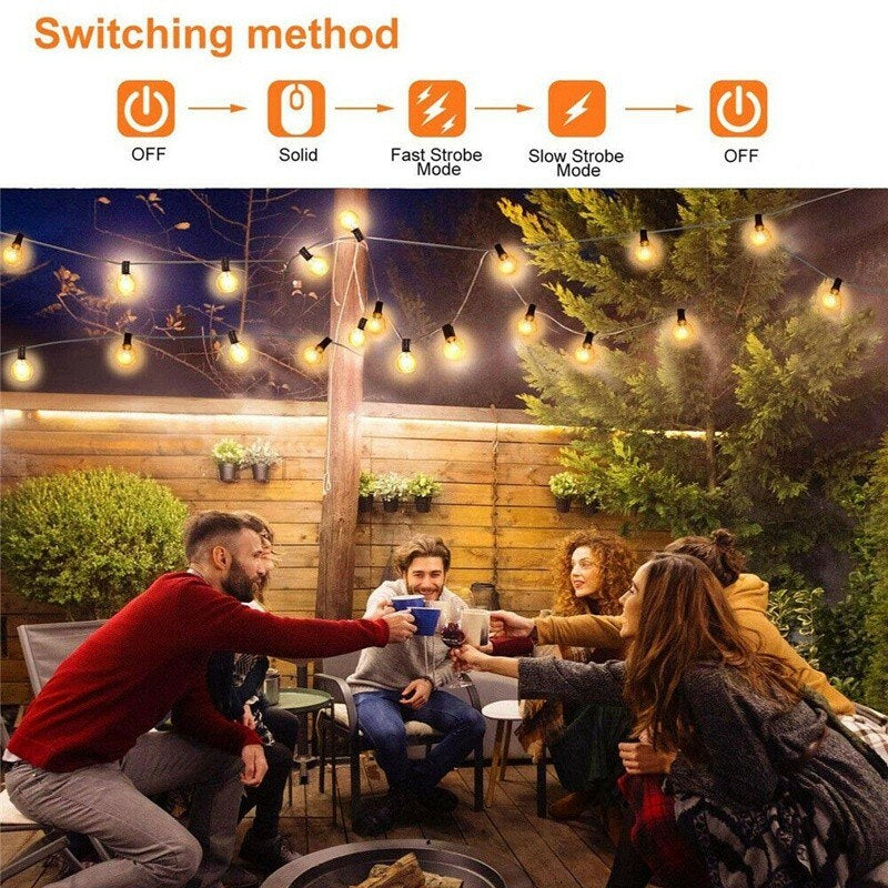 G40 Solar Powered 18Ft Outdoor Patio Globe String Lights Bistro Yard Decoration Glass E12 LED 10 Bulbs 2200mAh Battery