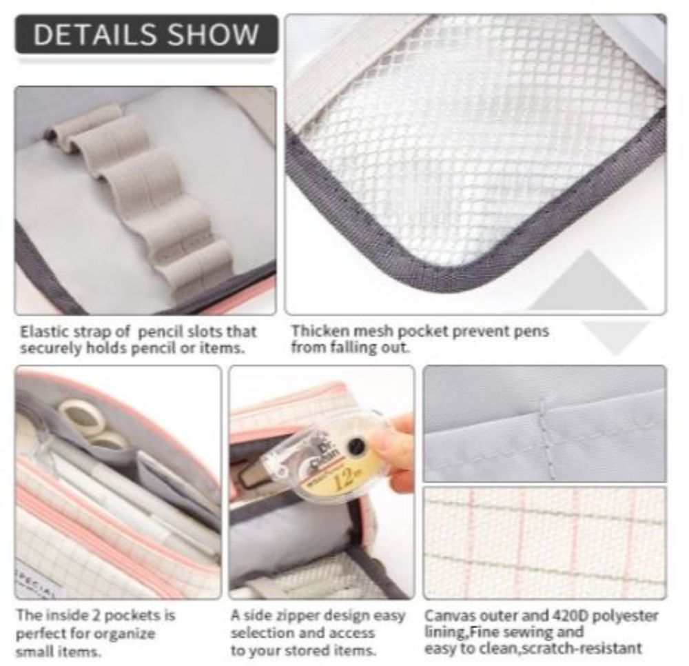 Plaid Pen Pencil Case, Multi Slot Grid Large Storage Bag, Stationery Cosmetic Student School Canvas Thick And Durable