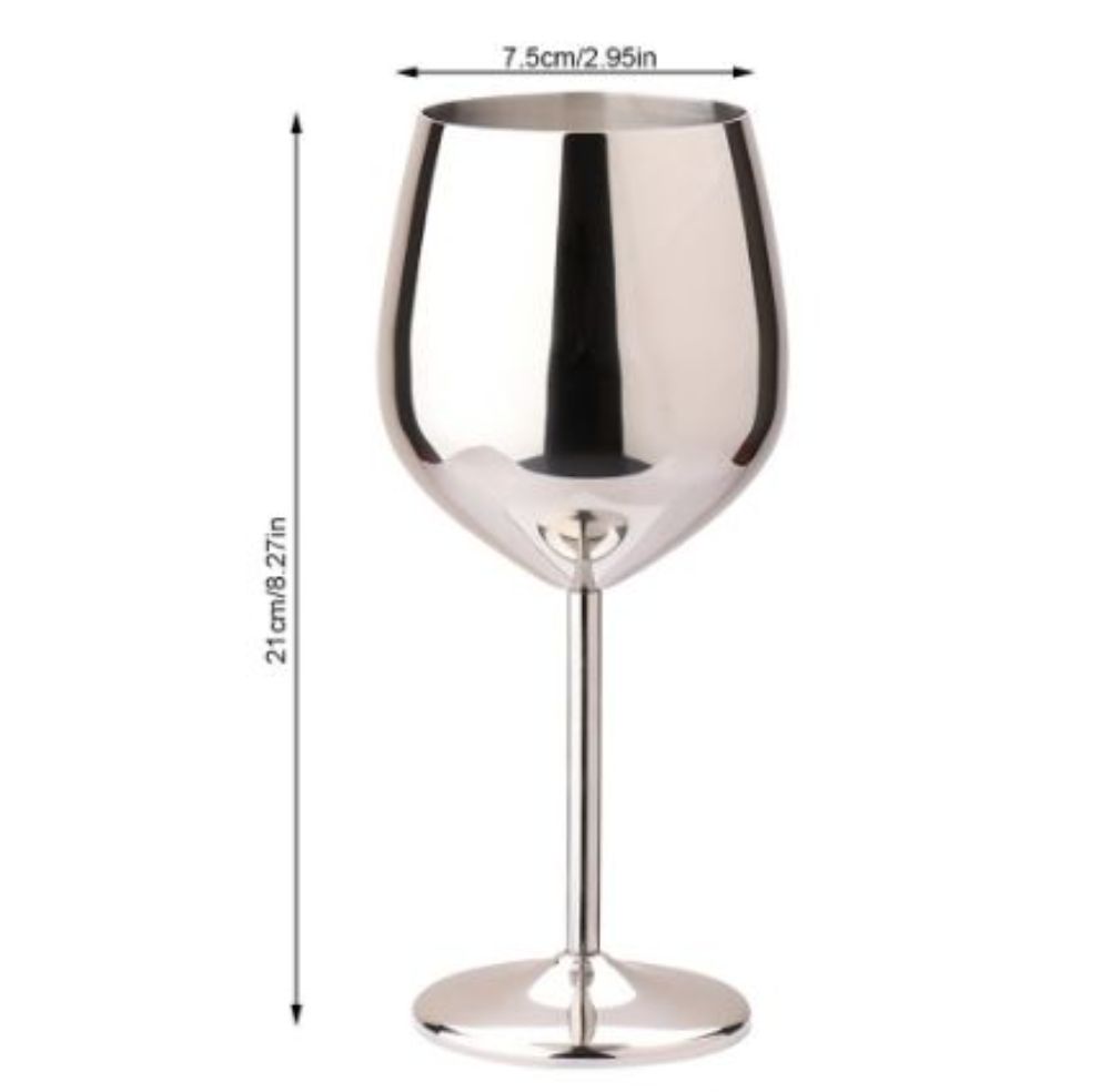 Stainless Steel Wine Glass 500ml Single-layer Unbreakable Stemmed Cocktail Goblet, Bright Light Wear Resistant Durable