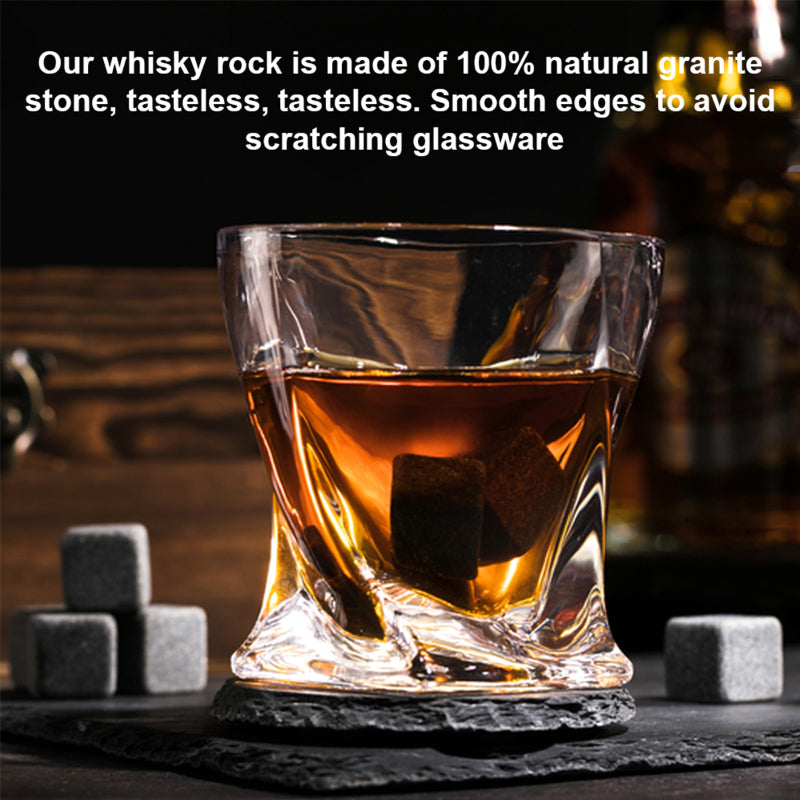 Whiskey Stones Gift Set Whiskey Glass Set Of 2 With 6 Granite Chilling Whiskey Rocks In Wooden Box Multi-Occasion Gift