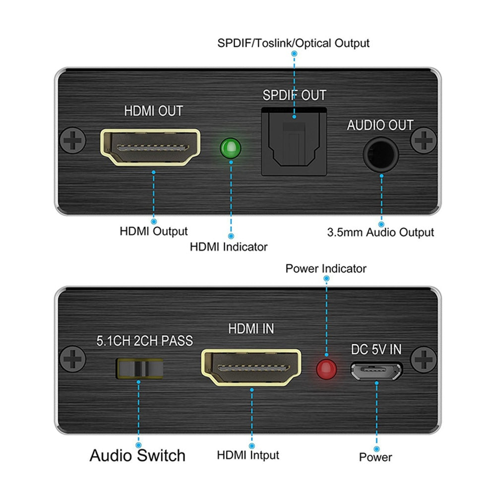 HDMI compatible audio extractor + toslink spdif stereo audio converter + 3.5mm 4k x 2k audio splitter, suitable for ps4 TV and DVD