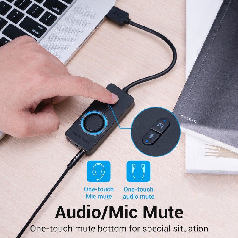 Vention Sound Card USB External Stereo Sound Adapter with Volume Control USB to 3.5mm Audio Adapter for Laptop Speaker