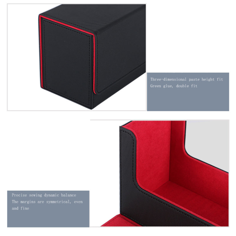 MTG Desk Box 400 Card Desk Box Card Storage Box Deck Box PU Leather Deck Box for Trading Card Games (Black+Red)