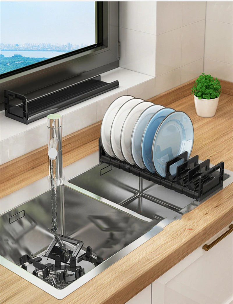 Dish Rack Plate Rack Pot Lid Holder Draining Bowl Rack Aluminum Dishwashing Water Filter Partition Plates Dish Organizer