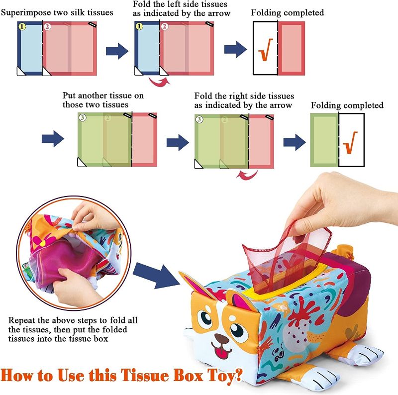 Soft Baby Tissue Box Toy , Educational Sensory Baby Toys for 6-12 Months Babies Infants Development Brain Enlightenment