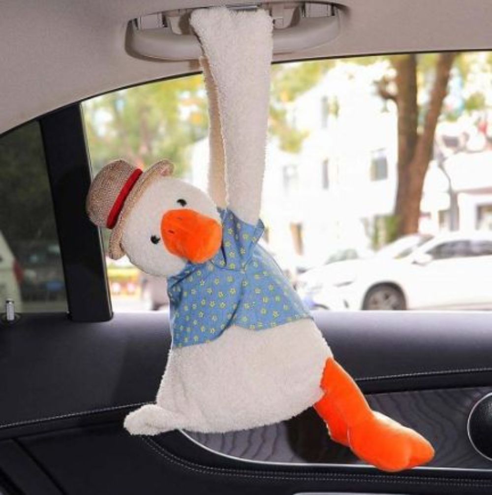 Lovely Duck Tissue Box Cute Paper Napkin Case Car Tissue Bag Creative Car Hanging Cartoon Napkin Holder Multi-function