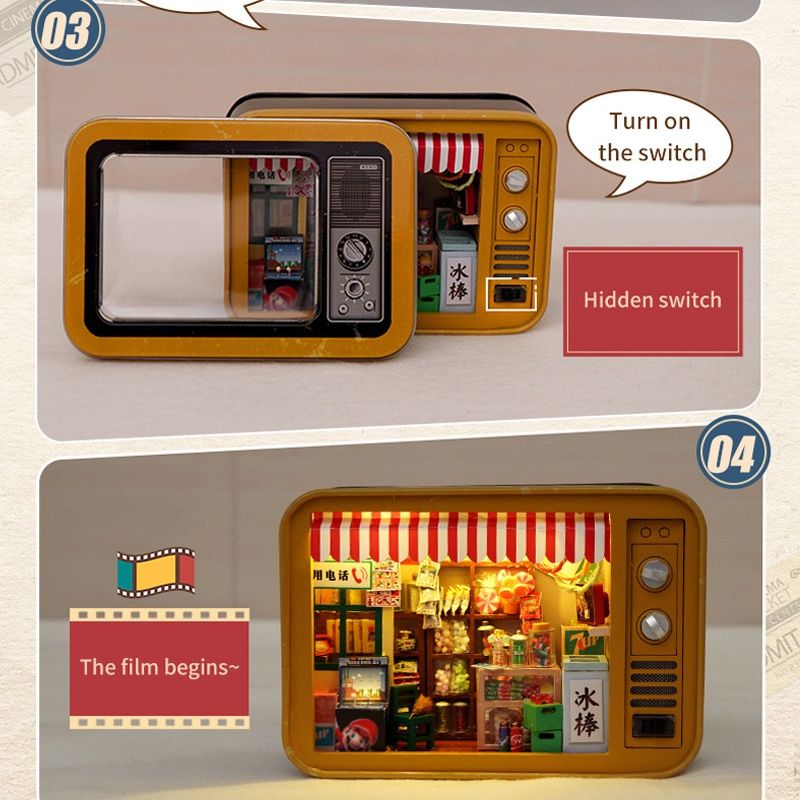 Cute DIY Dollhouse Miniature Kit with Furniture , Nostalgic Film Record Mini DIY Box Theater with LED Lights Gift Ideas