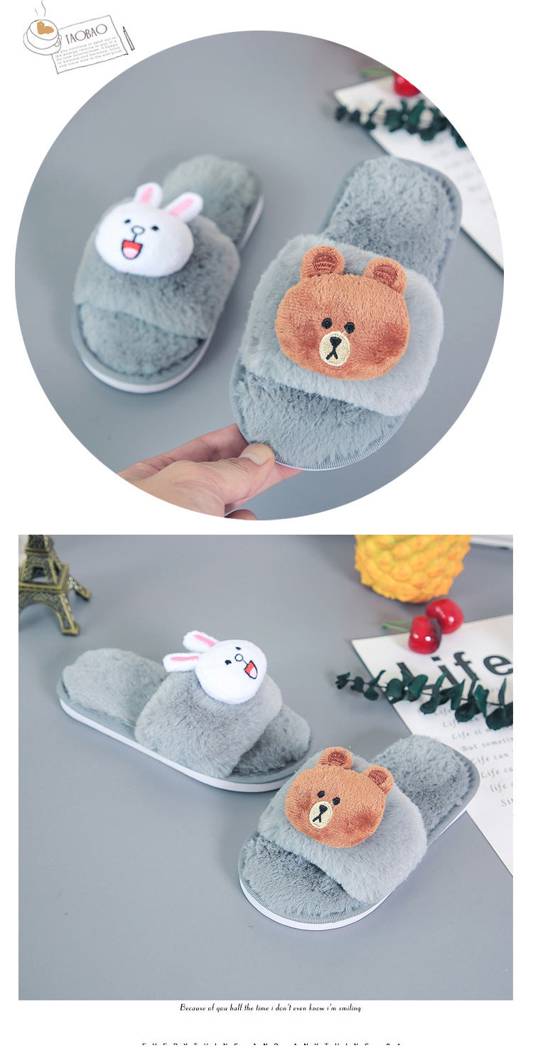 Indoor House Slipper Soft Plush Cotton Cute Slippers Cartoon Non-Slip Home Floor Furry Men Women For Bedroom Holiday