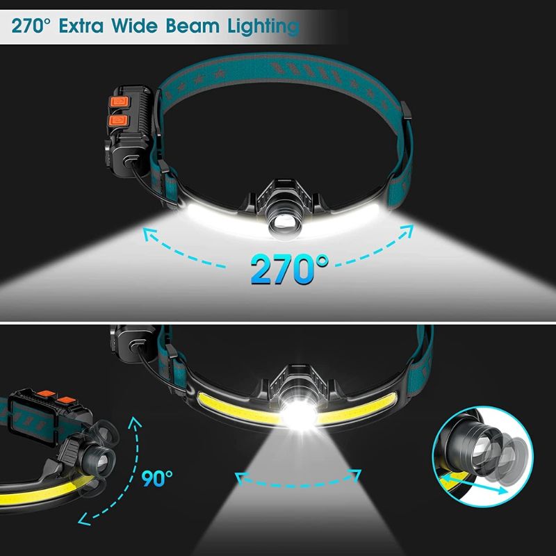 LED Headlamp Rechargeable Headlamp Flashlight 270° Illumination Wide Beam Headlamp 1000 Lumen Super Bright Modes&Motion