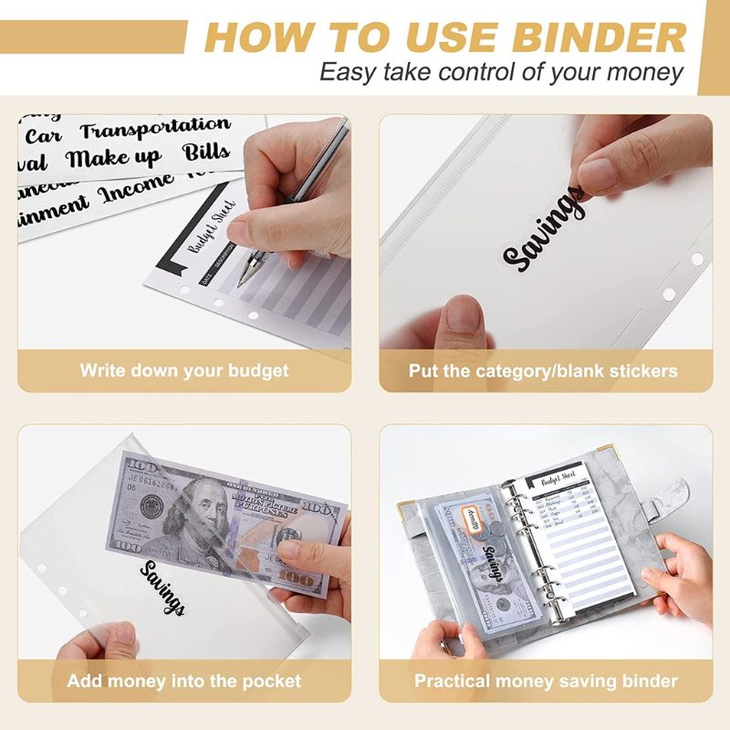 28Pcs Money Budget Planner Binder with Zipper Envelopes, Cash Envelopes for Budgeting, Money Organizer for A6 Cash Budget Binder