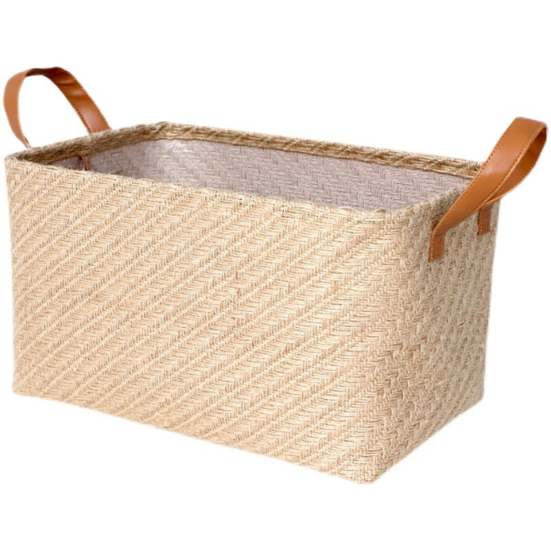 Natural Storage Basket Storage Box Cabinet Clothing Storage Basket Khaki Beige Handle Carrying Durable Organizing Basket