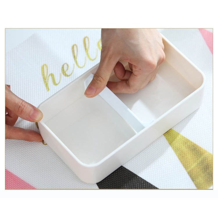 Copy of 1200ml White Rectangular Microwave Safe Double Layer Lunch Box Simple Nordic Wooden Seal Leak-proof Japanese Bento Style