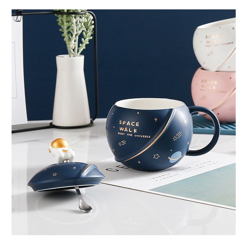 Copy of 400ml Planet Big Ceramic Cup mug with Lid Cover Spoon Star Astronaut Gift Office Home Cute Coffee Milk Aesthetic Set