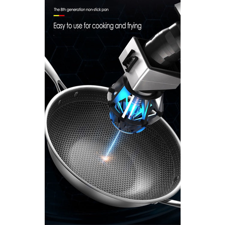 New Non-stick Pan Double-sided Honeycomb 304 Stainless Steel Wok Frying Pan Wok 34cm With Ears And Lid