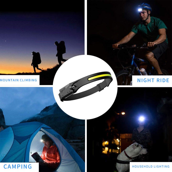 USB Charging Wave Induction Outdoor Riding Cob Headlight Led Glaring Headlamp Fishing Night Light Head Torch 5 Lightmode