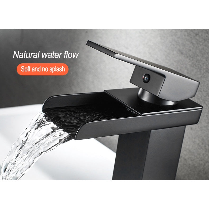 Waterfall Faucet Copper Hot And Cold Black Household Bathroom Basin Water Tap