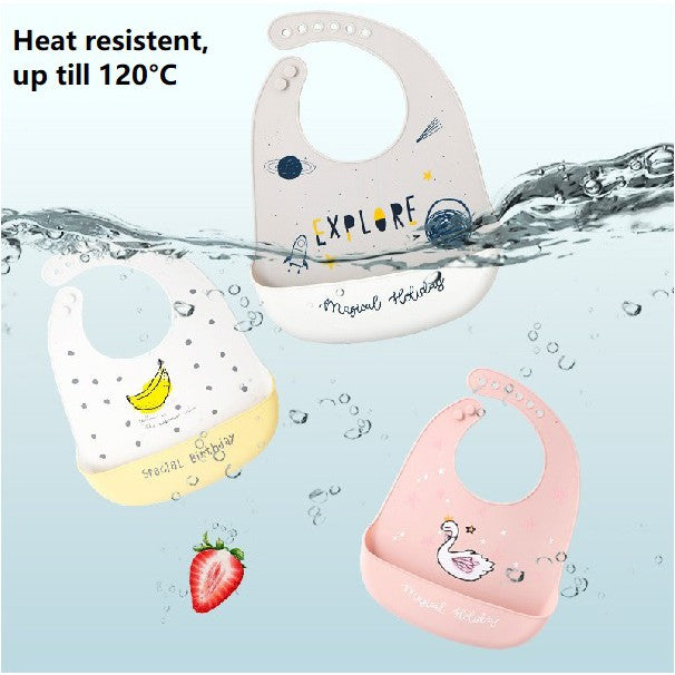 Baby Waterproof Food Grade Silicone Bib Adjustable Toddler Children Bibs Eat Cute Print Easy to Clean