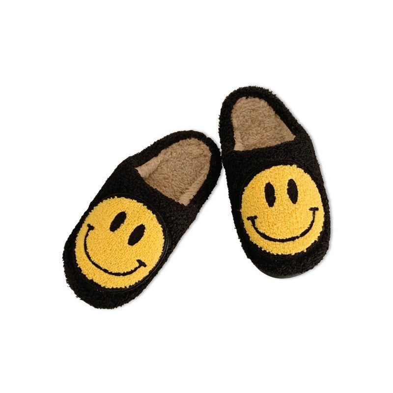 Cute Smiley Face Slippers Home Couple Plush Slippers Winter Warm Bedroom Plush Cotton Shoes Indoor Anti Slip Step-ins