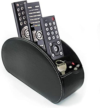 PU Leather Remote Control Holder with 5 Compartments Remote Organizer for TV Remote, DVD, Controllers - Media Accessory