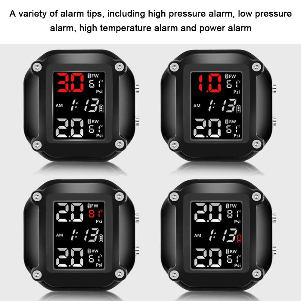 Motorcycle TPMS Security Alarm System Tire Temperature LCD Display With 2 External Sensors Motor Tire Pressure Monitor