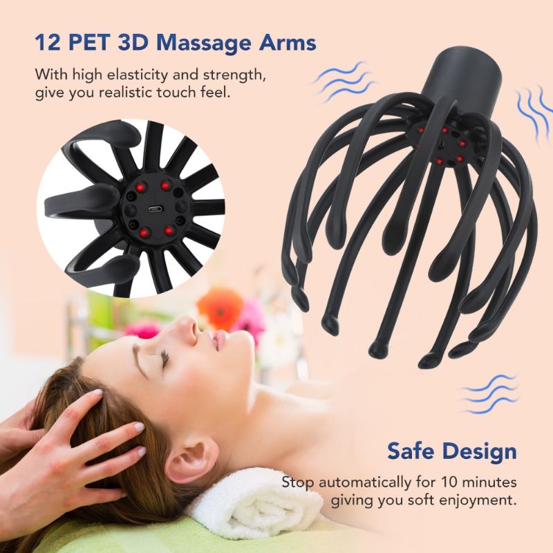 Electric Octopus Claw Scalp Massager Hands Free Therapeutic Head Scratcher Rechargeable Hair Stimulation Stress Reliever