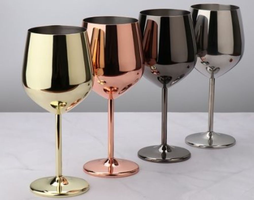 Stainless Steel Wine Glass 500ml Single-layer Unbreakable Stemmed Cocktail Goblet, Bright Light Wear Resistant Durable