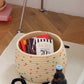 Woven Storage Basket Colorful Polka Dot Desktop With Lid Cotton Thread Organizing Box Snacks Living Room Coffee Table