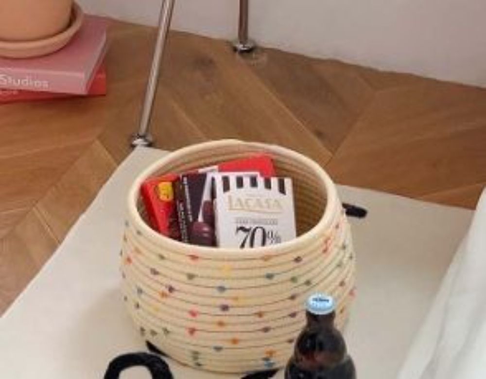 Woven Storage Basket Colorful Polka Dot Desktop With Lid Cotton Thread Organizing Box Snacks Living Room Coffee Table