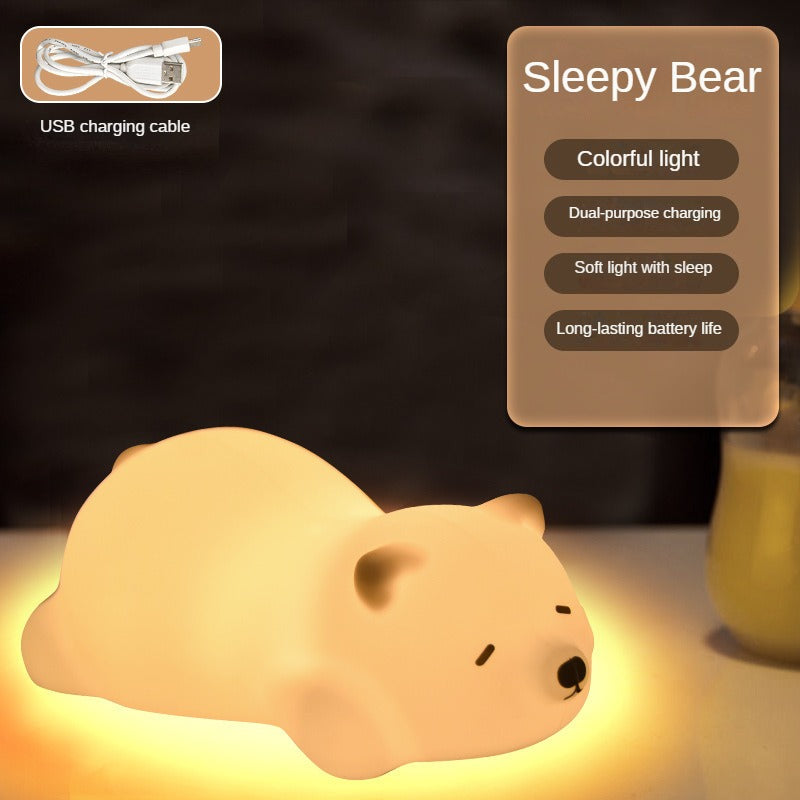 Night Sleeping Warm Light Eye Protection LED Cartoon Silicone Lamp Lovely Bear Reindeer Whale Modeling USB Rechargeable