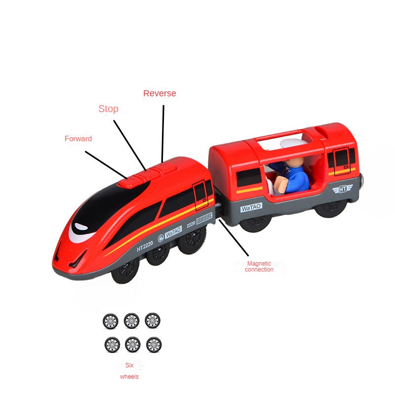 Battery Operated Action Locomotive Train (Magnetic Connection)- Powerful Engine Bullet Train Set Fits Most Wooden Tracks