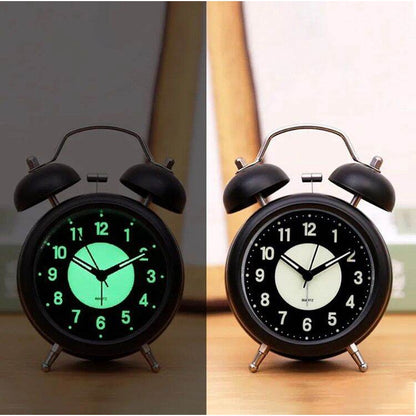 Silent Non-Ticking Analog Quartz 4 inches Battery Operated Twin Bell Loud Alarm Clock with Backlight for Bedroom