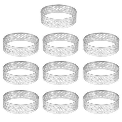 10 Pack Stainless Steel Tart Ring, Heat-Resistant Perforated Cake Mousse Ring, Round Ring Baking Doughnut Tools, 8cm