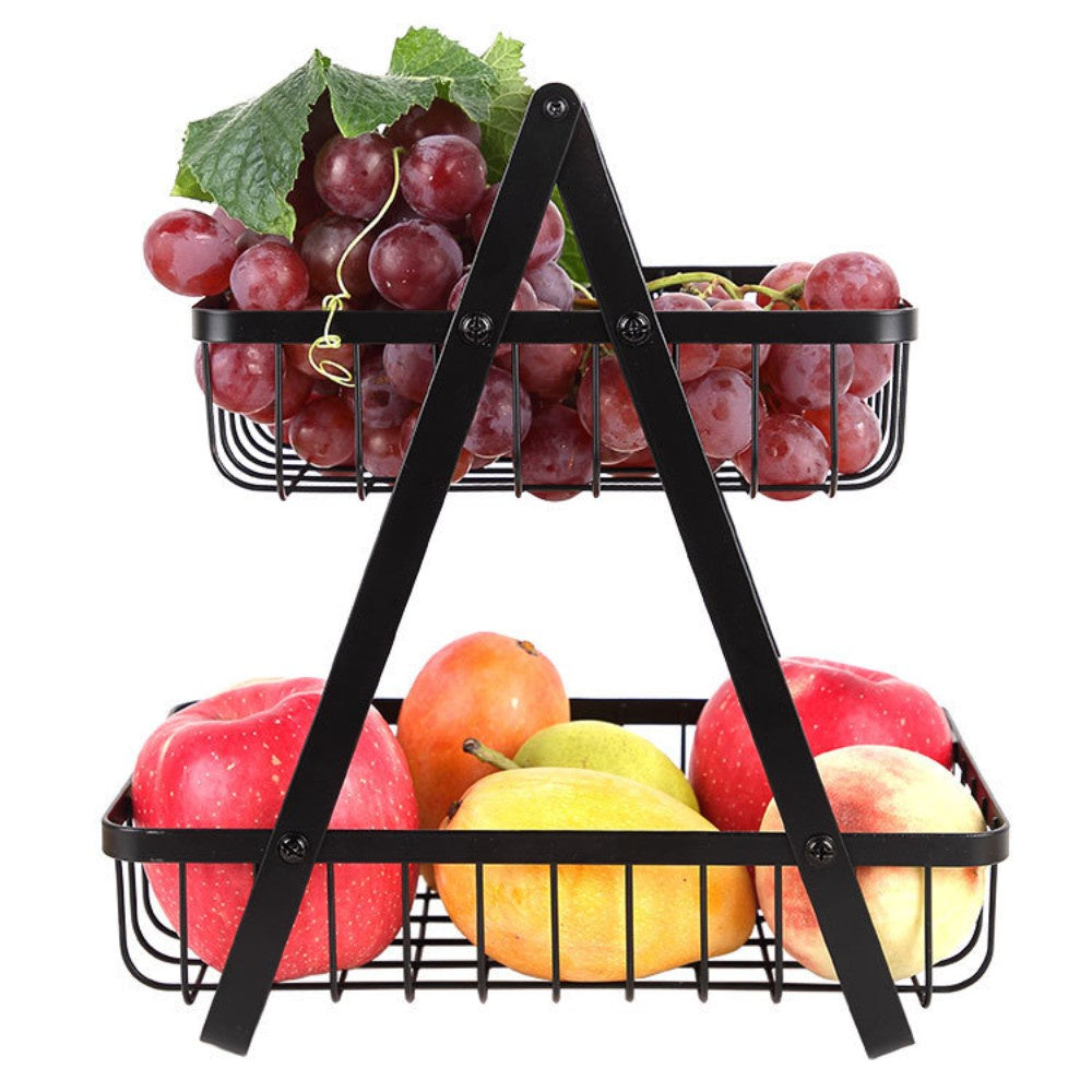 Kitchen Double Layer Portable Storage Basket Carbon Steel Removable Vegetable Fruit Storage Basket Rack Kitchen Supplies