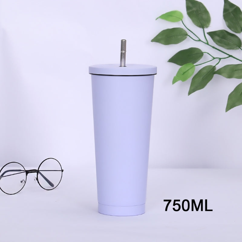 750ML Large Straw Cup Bottle with Lid 304 Stainless Steel Double Layer Vacuum Colorful Car Tumbler Portable Drinking Cup