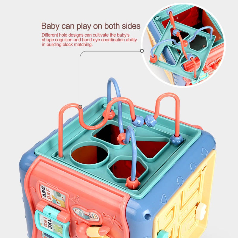 Montessori Baby Musician Activity Music Toy Hexahedron Puzzle Cube Six-sided Box Shape Match Educational Learning Toys