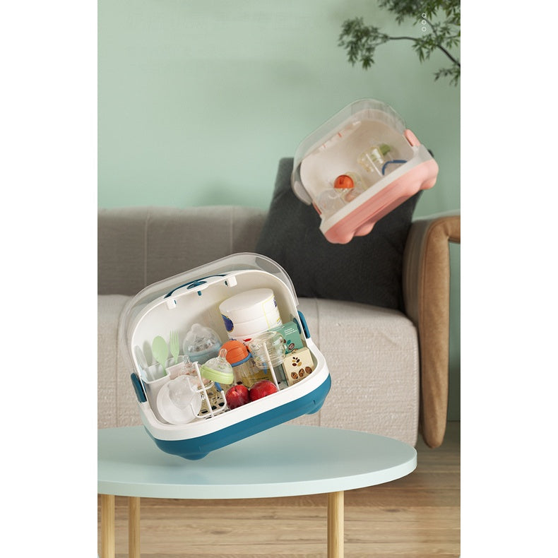 Portable Baby Bottle Drying Rack Storage Box Anti-Dust with Detachable Tray Milk Bottle Drainer