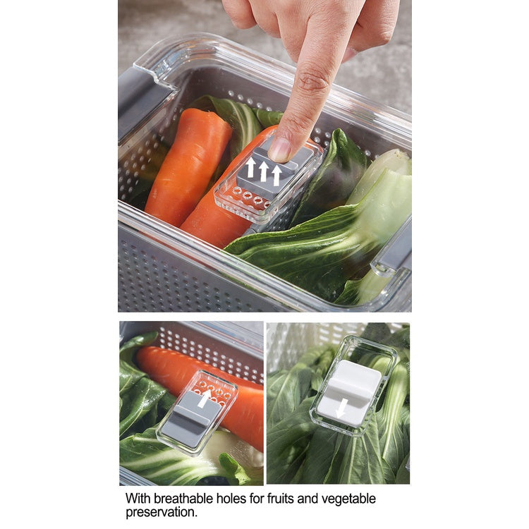 Fridge Storage Container with Drainer, Air tight locking Lid Fridge Refrigerator Organizer Food Keeper