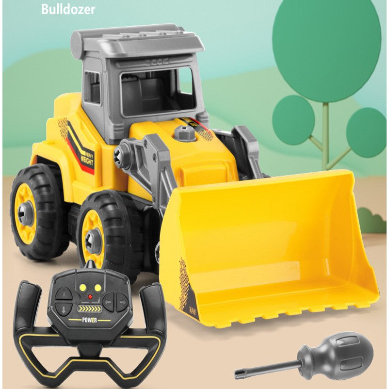 Kids DIY Remote Control Excavator Bulldozer Car Toy Truck Construction Vehicle Movable