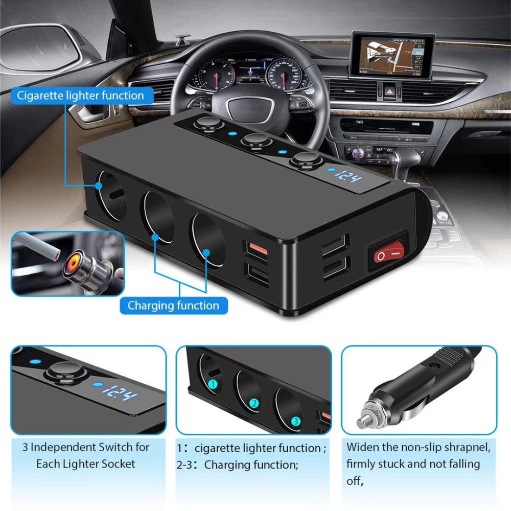 12V 180W Multi-function Car Charger Car Cigarette Lighter Socket Dual USB Port Auto-Voltage Detect 3.0 Fast Charging