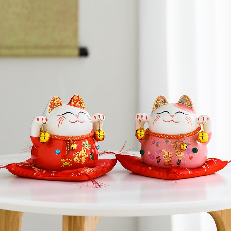 Lucky Cat Maneki Neko Ceramic Savings Bank Fortune Cat Home Decoration Statues Small Ornaments Creative Piggy Bank