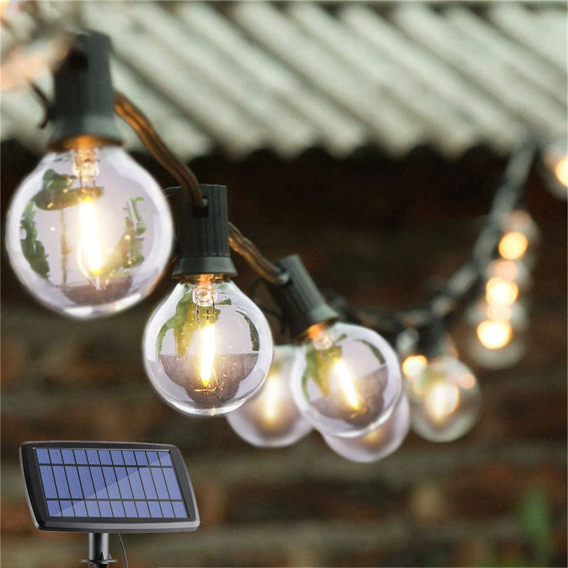 G40 Solar Powered 18Ft Outdoor Patio Globe String Lights Bistro Yard Decoration Glass E12 LED 10 Bulbs 2200mAh Battery