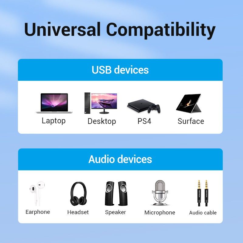 Vention Sound Card USB External Stereo Sound Adapter with Volume Control USB to 3.5mm Audio Adapter for Laptop Speaker